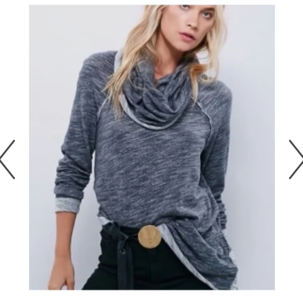 Free People Beach Oversized Cowl Neck Lightweight Knit Top Gray Womens